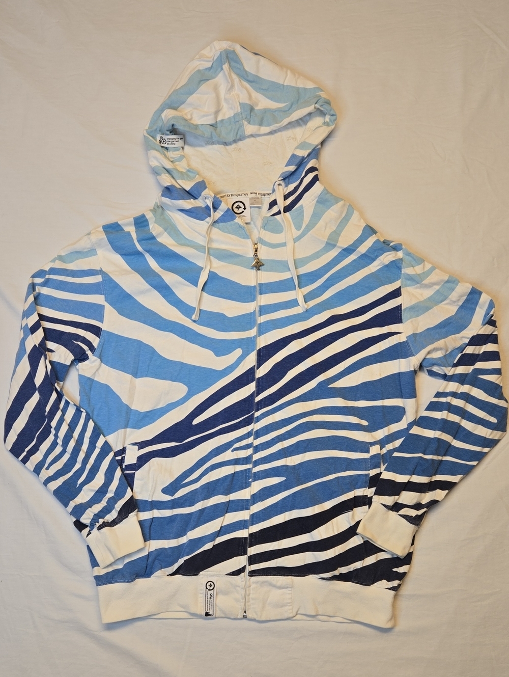 LRG Lifted Research Group Blue & White Stripe Full Zip Hoodie Vintage Y2K